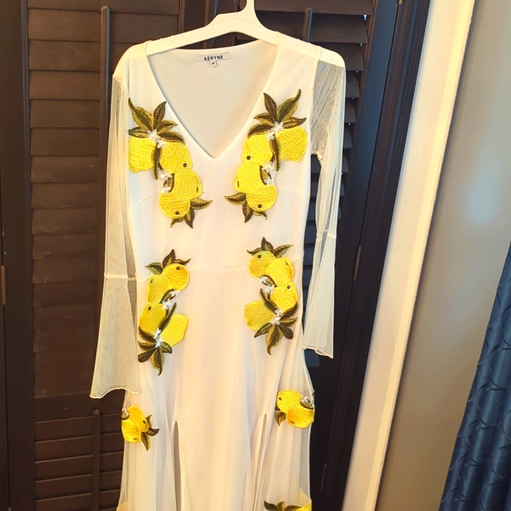 White dress with lemon embroidery